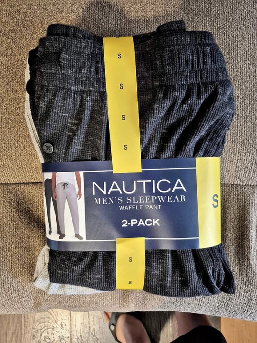 Nautica Men'Small Sleepwear Waffle Pant 2-Pack Black & Gray Small